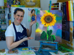 Pintura o Girassol Textura com areia